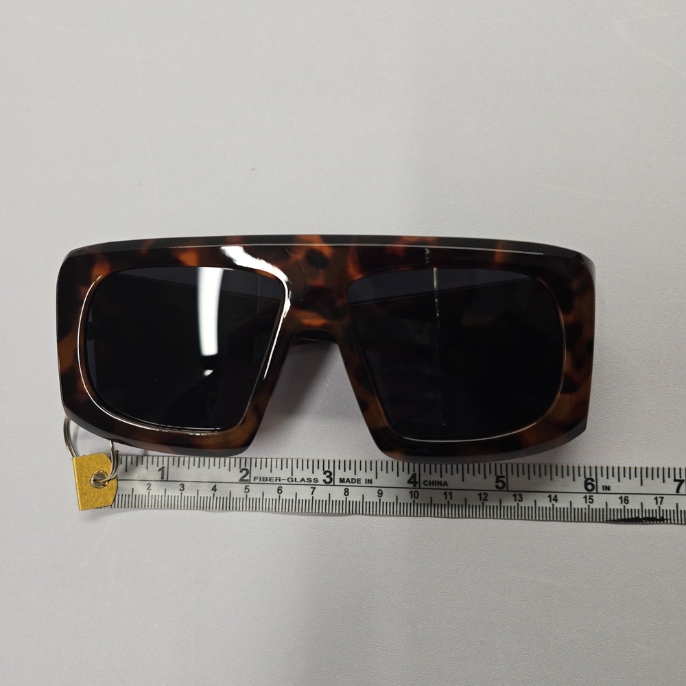 Tortoise Oversized Flat Top Shield Sunglasses UV400 Protection NEW - Picture 7 of 8